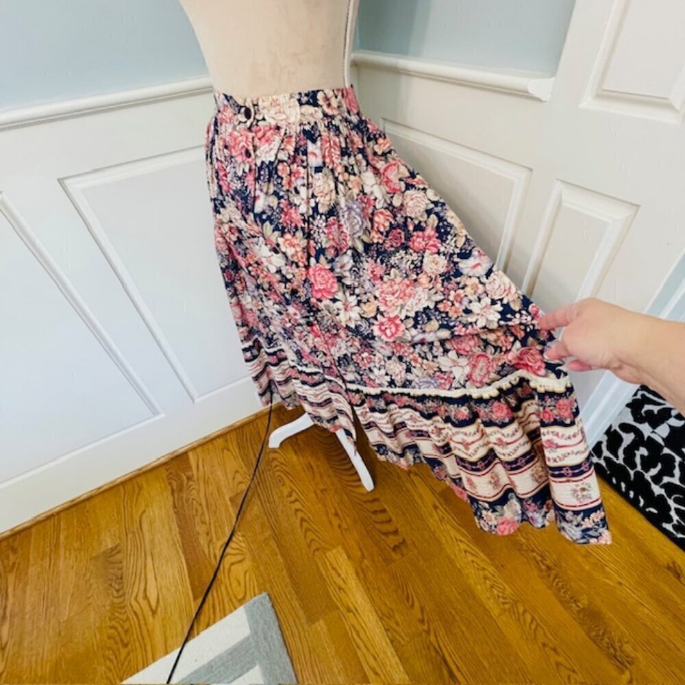 Vintage Prairie 1970's Cottagecore Floral Full Midi Skirt Medium - Picture 2 of 11